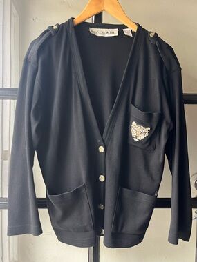 Vintage Chaus Cotton Cardigan Sweater w/ Cheetah Appliqué